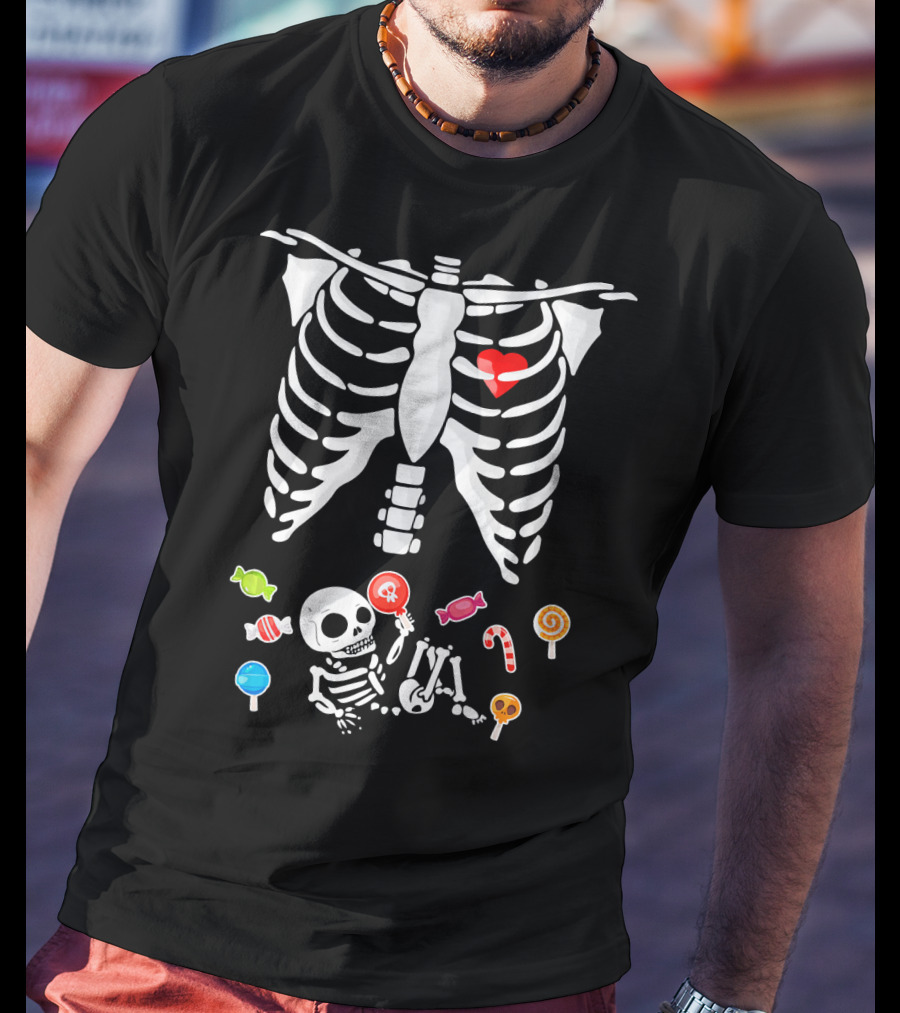 Baby Skeleton Candy Heart Ribcage Halloween Pregnancy T-Shirt
