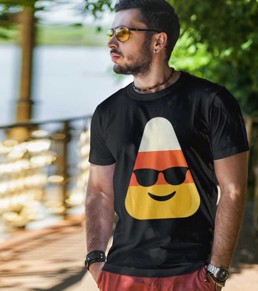 Candy Corn Emoji With Sunglasses Cool Shades T-Shirt