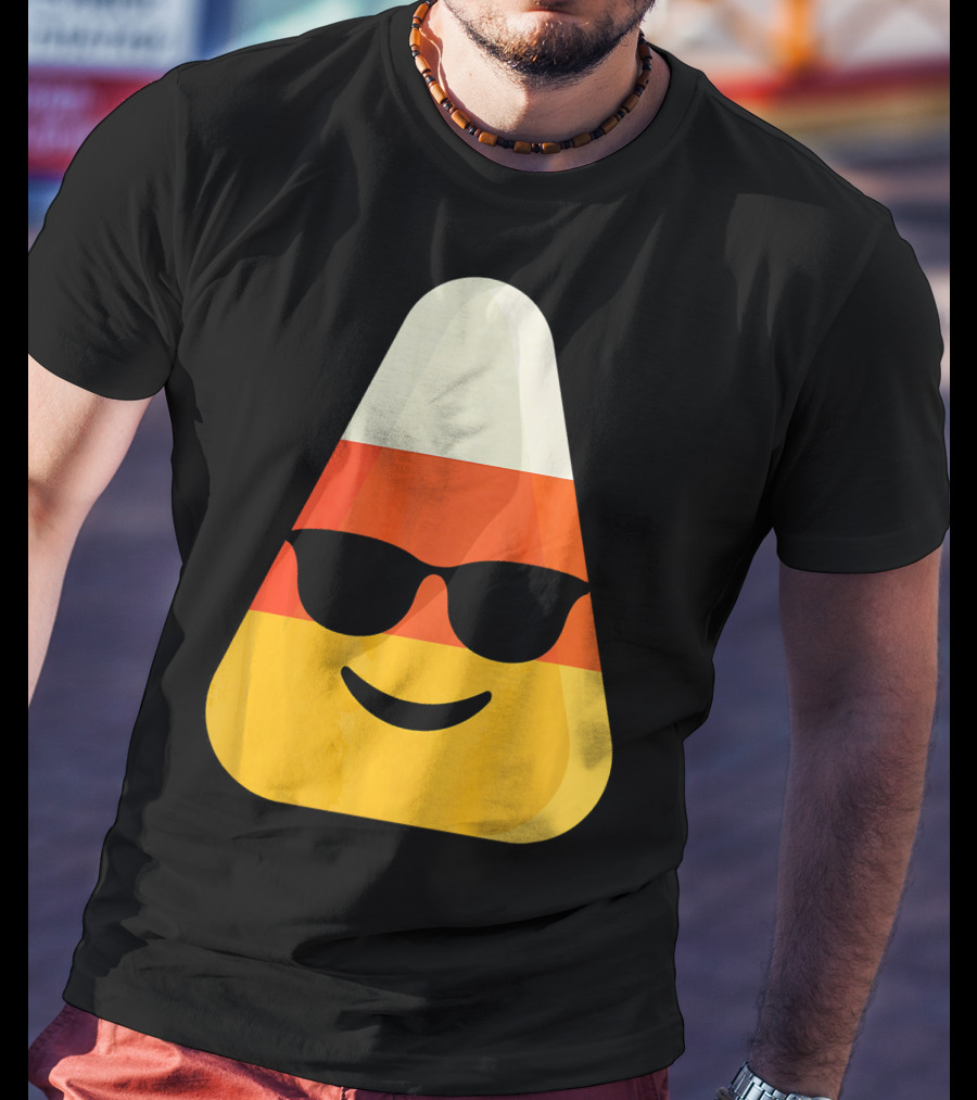 Candy Corn Emoji With Sunglasses Cool Shades T-Shirt