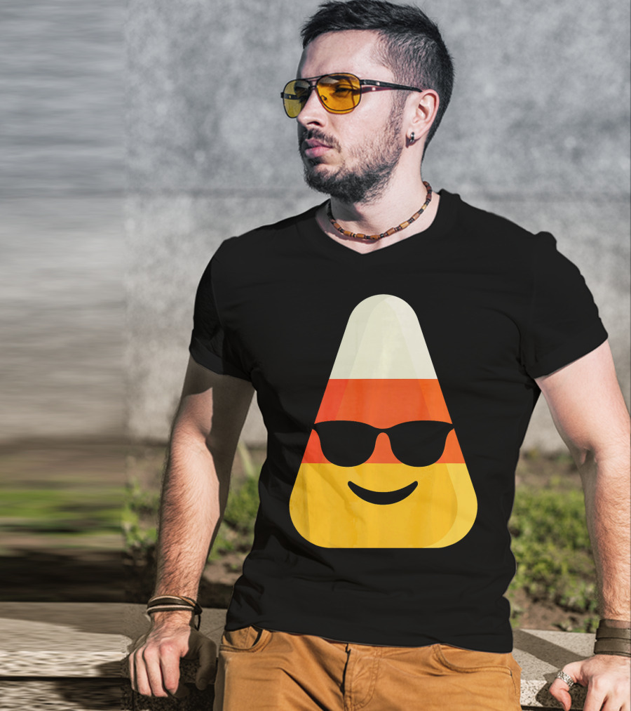 Candy Corn Emoji With Sunglasses Cool Shades T-Shirt