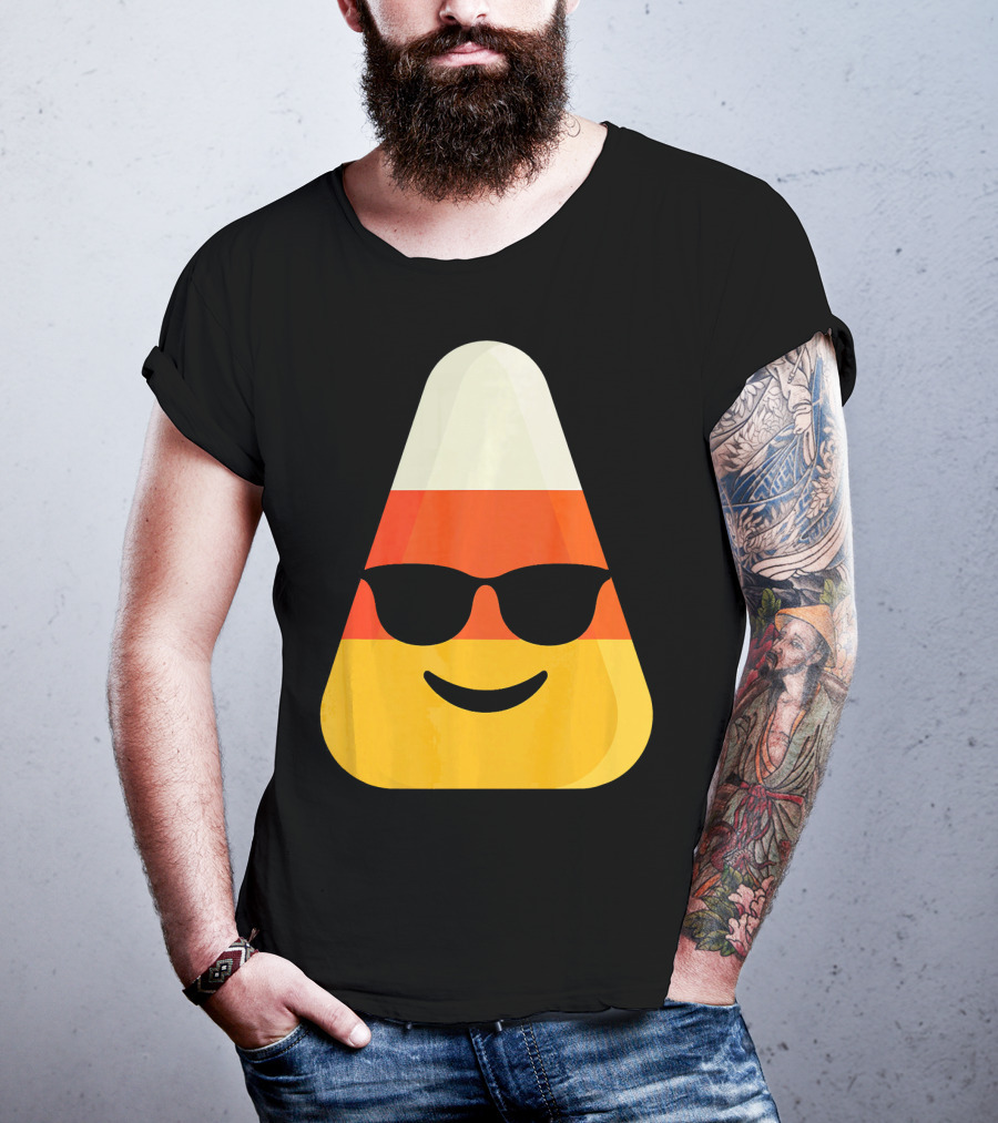 Candy Corn Emoji With Sunglasses Cool Shades T-Shirt
