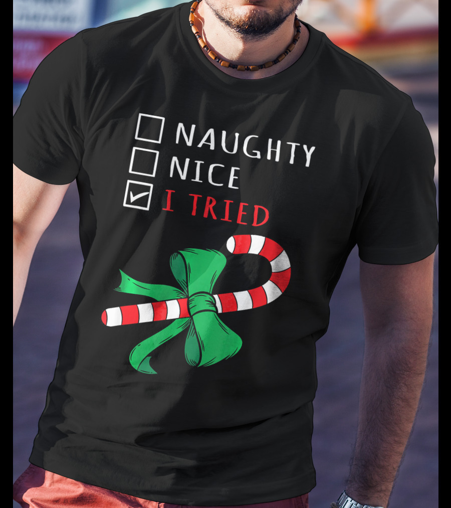 Naughty Nice I Tried Candy Cane Bow T-Shirt