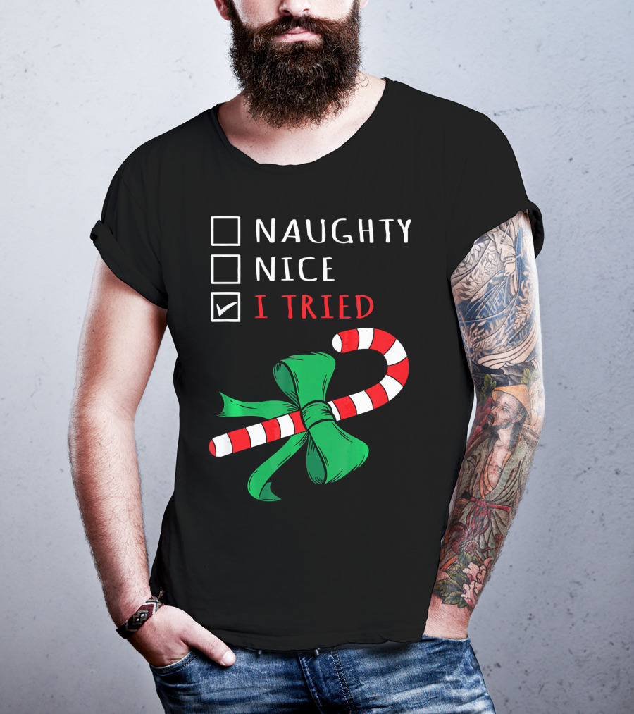 Naughty Nice I Tried Candy Cane Bow T-Shirt