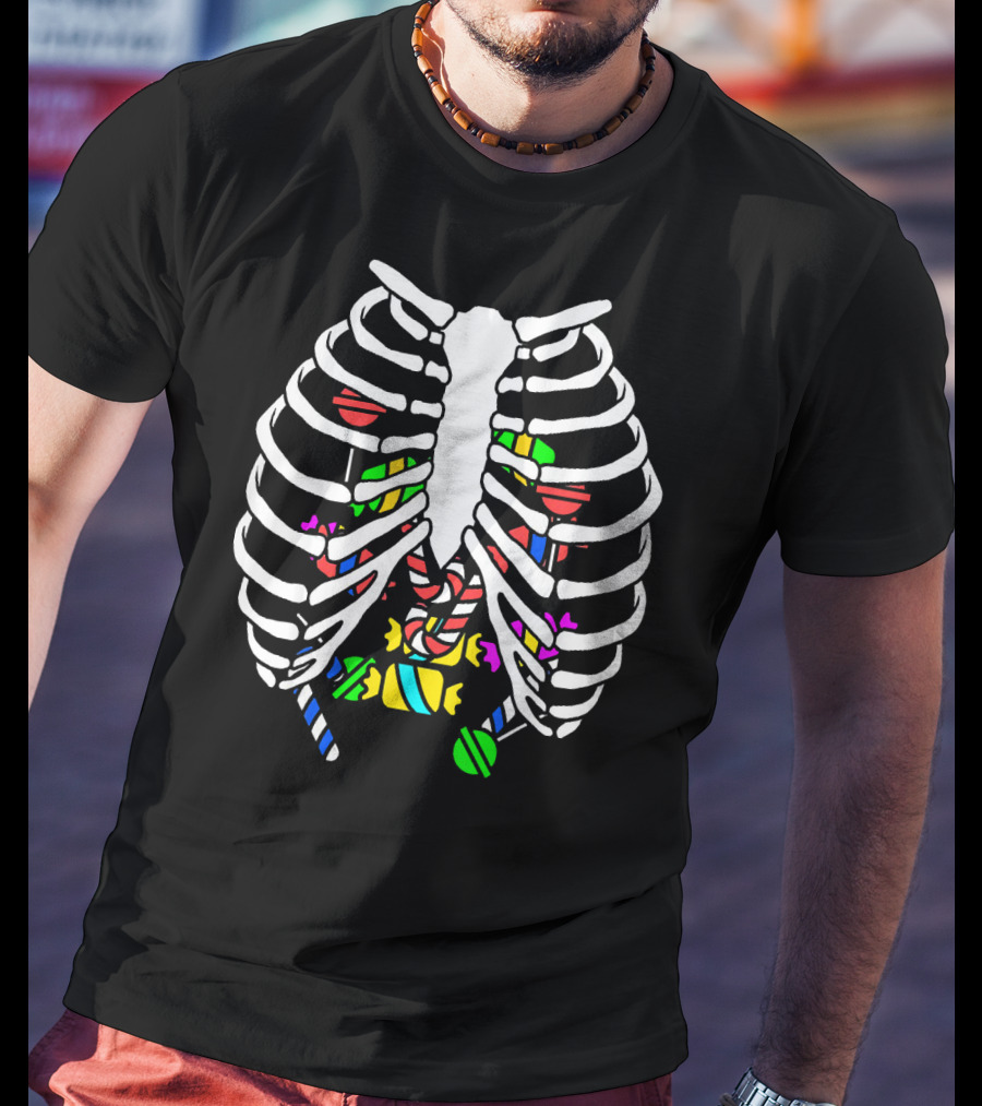 Halloween Ribcage Candy Skeleton Colorful Sweet Treats T-Shirt