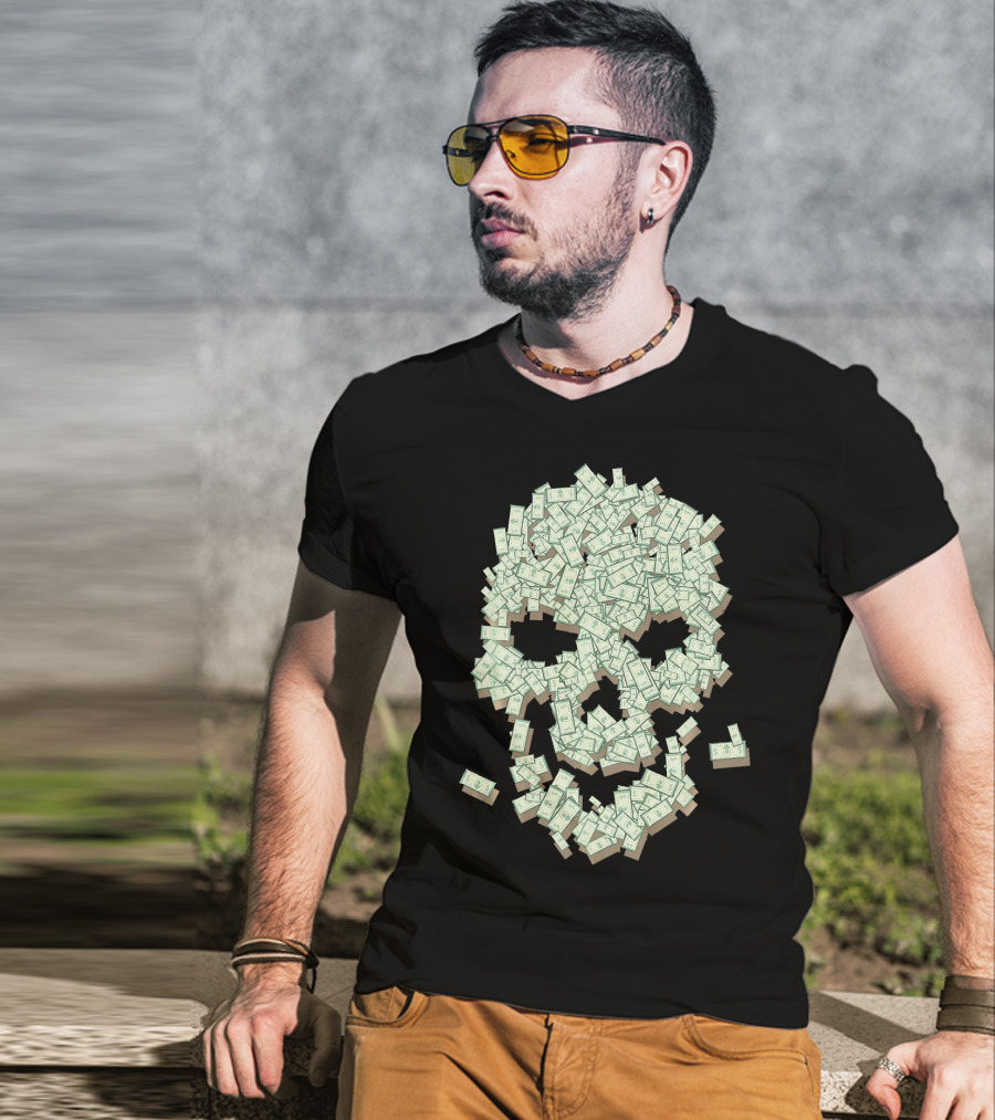 Dollar Skull Skeleton Money Stack T-Shirt