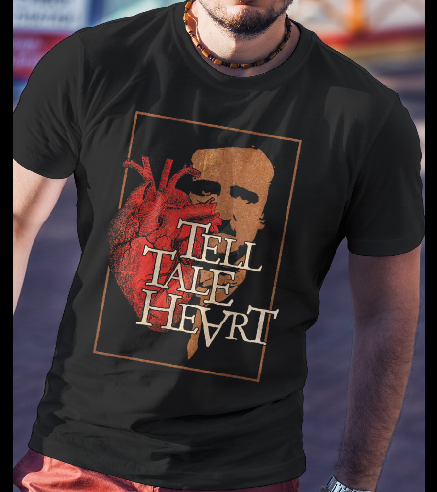 Poe Tell Tale Heart Distressed Gothic Portrait And Heart T-Shirt