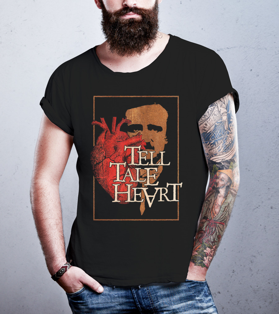 Poe Tell Tale Heart Distressed Gothic Portrait And Heart T-Shirt