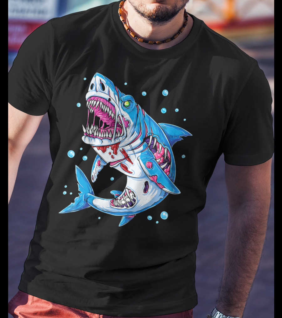Shark Zombie Underwater Monster With Exposed Bones And Teeth T-Shirt