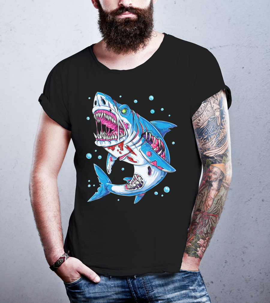 Shark Zombie Underwater Monster With Exposed Bones And Teeth T-Shirt