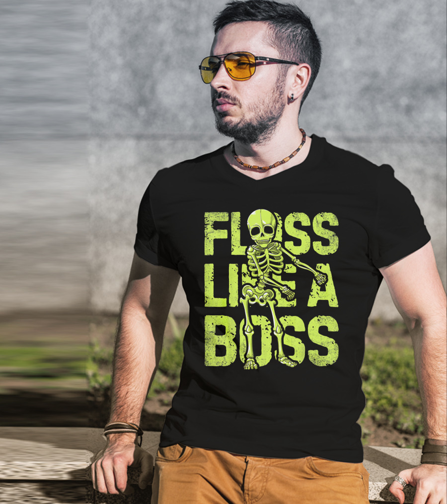 Floss Like A Boss Neon Skeleton Dance T-Shirt