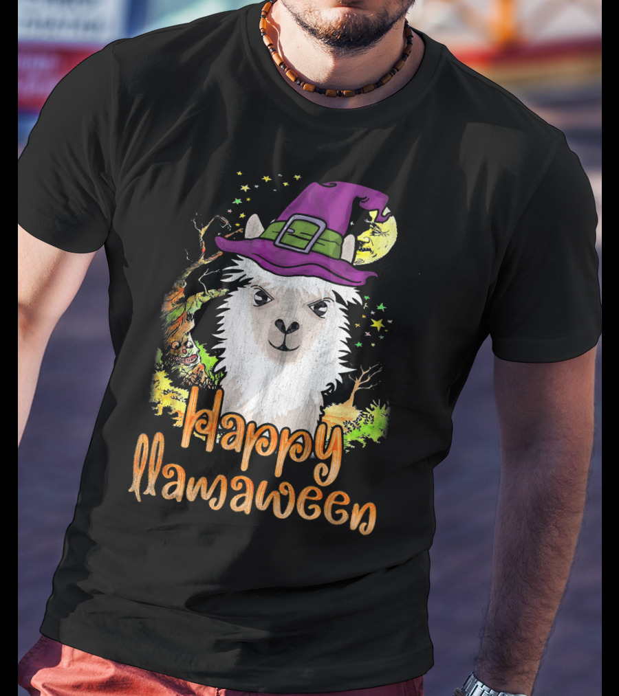 Happy Llamaween Cool Witch Llama T-Shirt