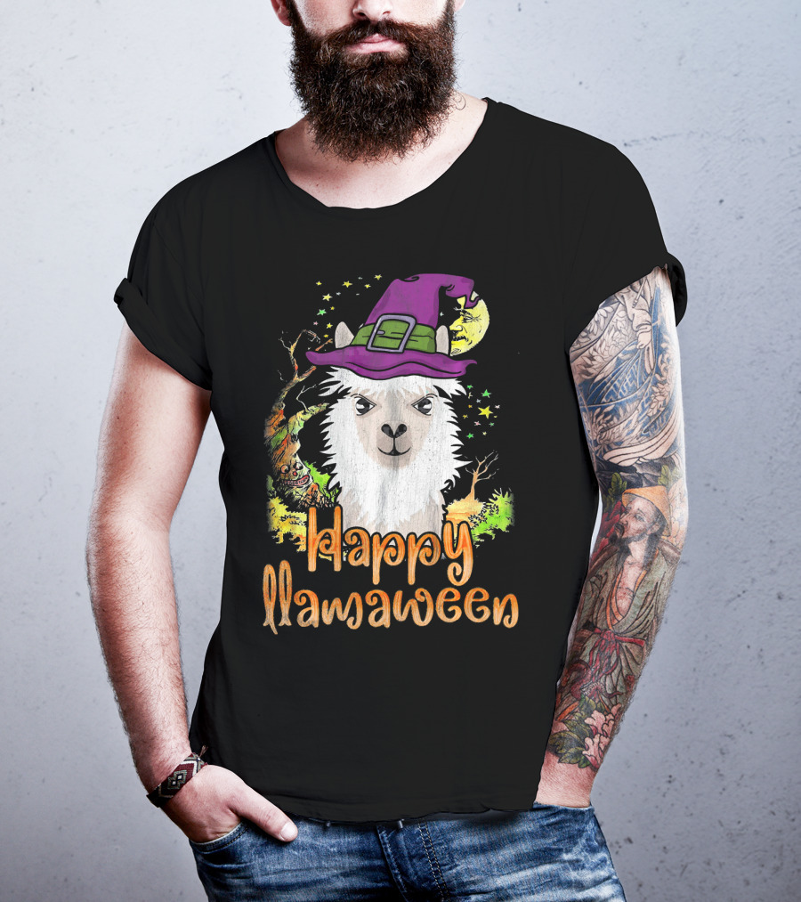 Happy Llamaween Cool Witch Llama T-Shirt