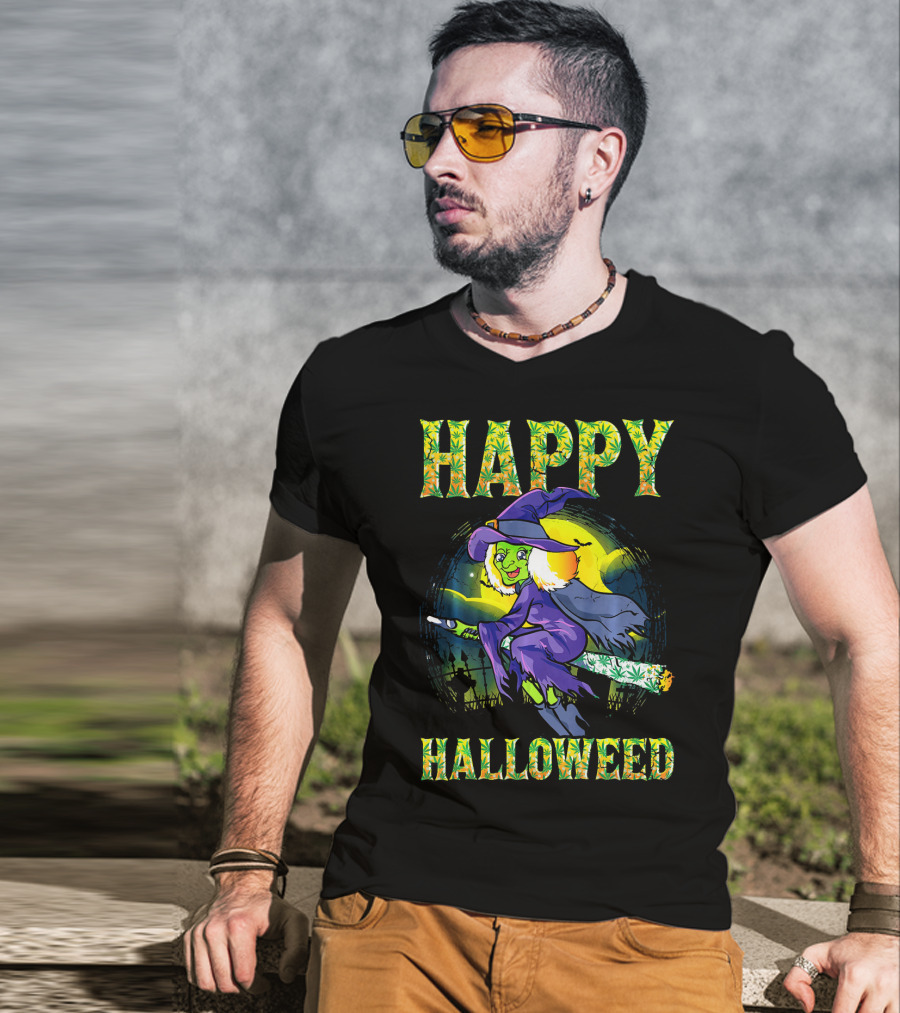Happy Halloweed Witch Halloween Marijuan T-Shirt