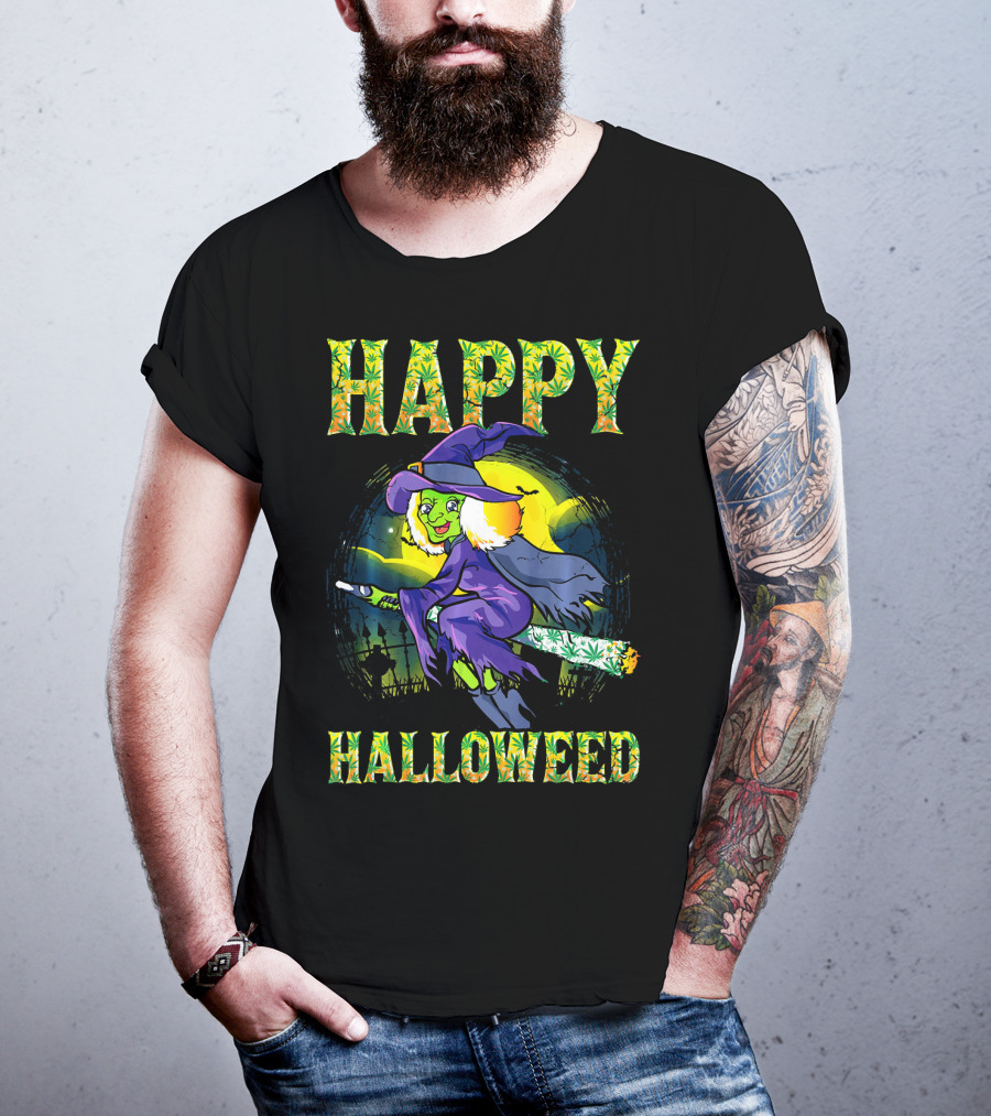 Happy Halloweed Witch Halloween Marijuan T-Shirt