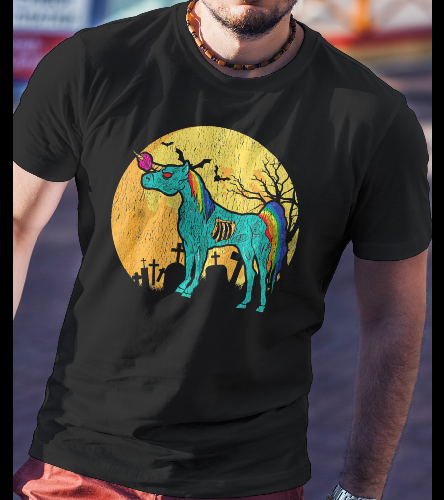 Zombie Unicorn Zombicorn Graveyard Night T-Shirt