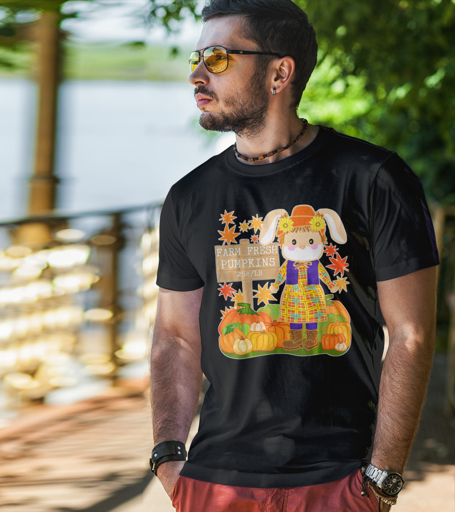 Farm Fresh Pumpkins 25c LB Cute Bunny Pumpkin Patch Farm Clothing T-Shirt