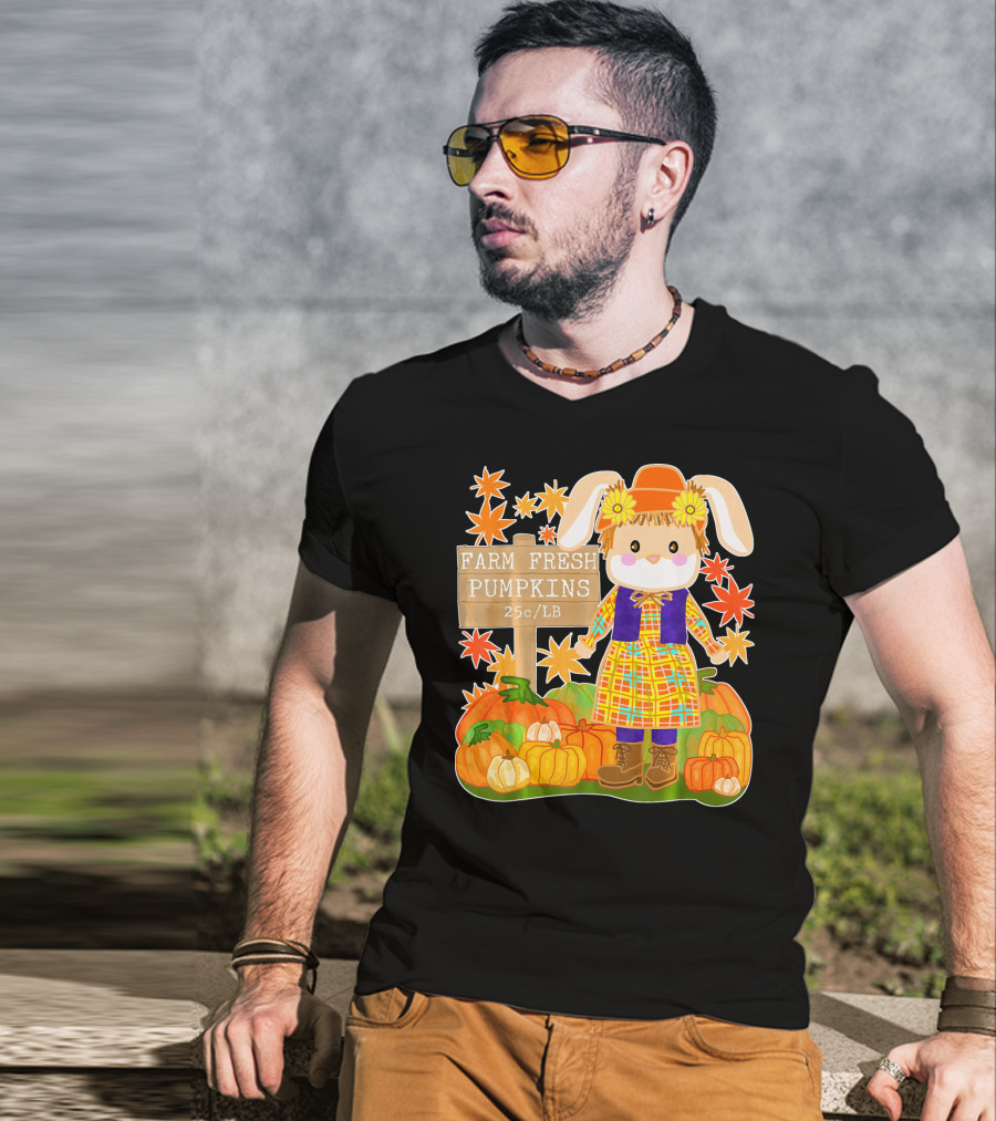 Farm Fresh Pumpkins 25c LB Cute Bunny Pumpkin Patch Farm Clothing T-Shirt
