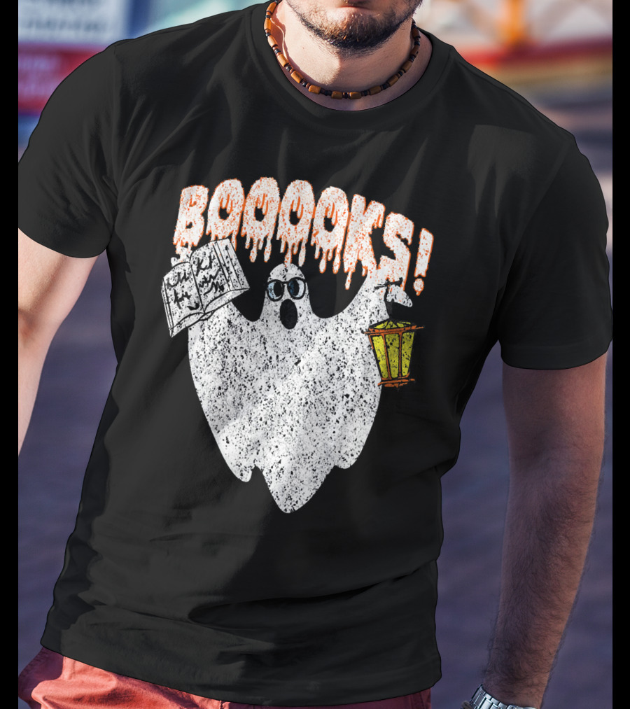 Booooks Spooky Ghost With Open Scary Book And Lantern T-Shirt