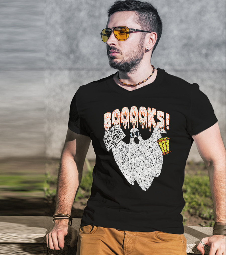 Booooks Spooky Ghost With Open Scary Book And Lantern T-Shirt