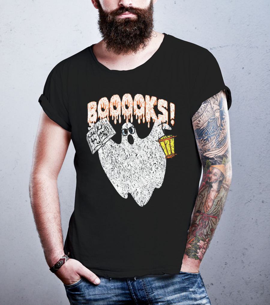 Booooks Spooky Ghost With Open Scary Book And Lantern T-Shirt