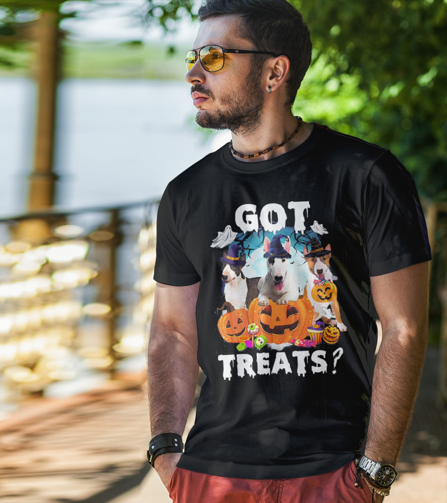 Got Treats Bull Terrier Halloween Ghosts Pumpkins T-Shirt