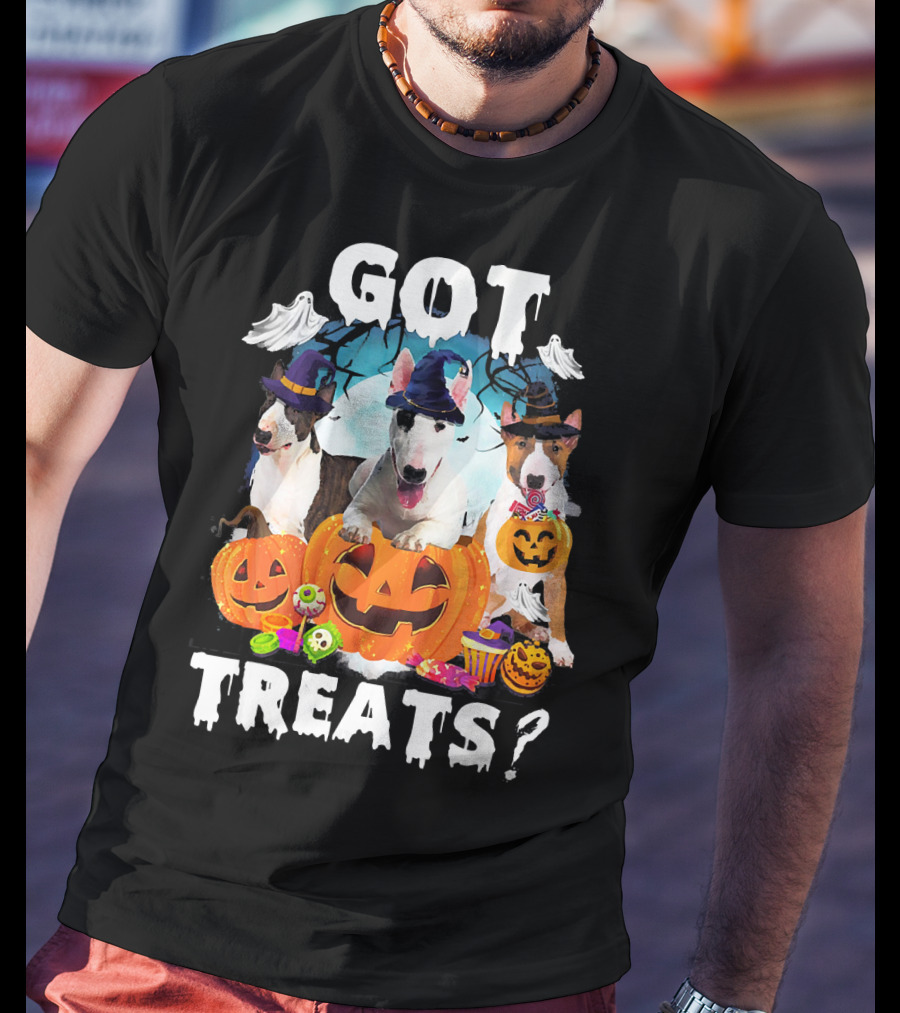 Got Treats Bull Terrier Halloween Ghosts Pumpkins T-Shirt