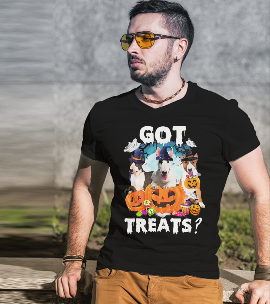 Got Treats Bull Terrier Halloween Ghosts Pumpkins T-Shirt