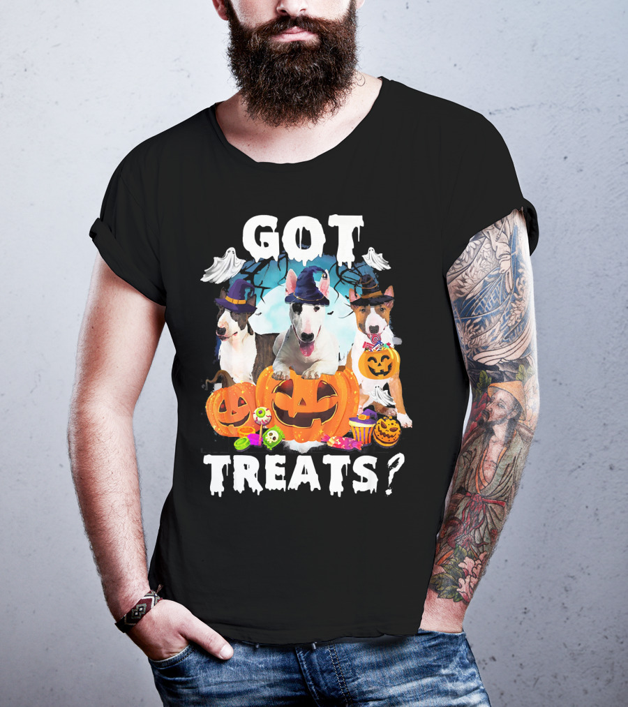 Got Treats Bull Terrier Halloween Ghosts Pumpkins T-Shirt