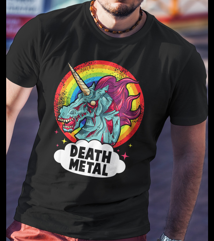Death Metal Unicorn Rainbow Rocker Emo T-Shirt