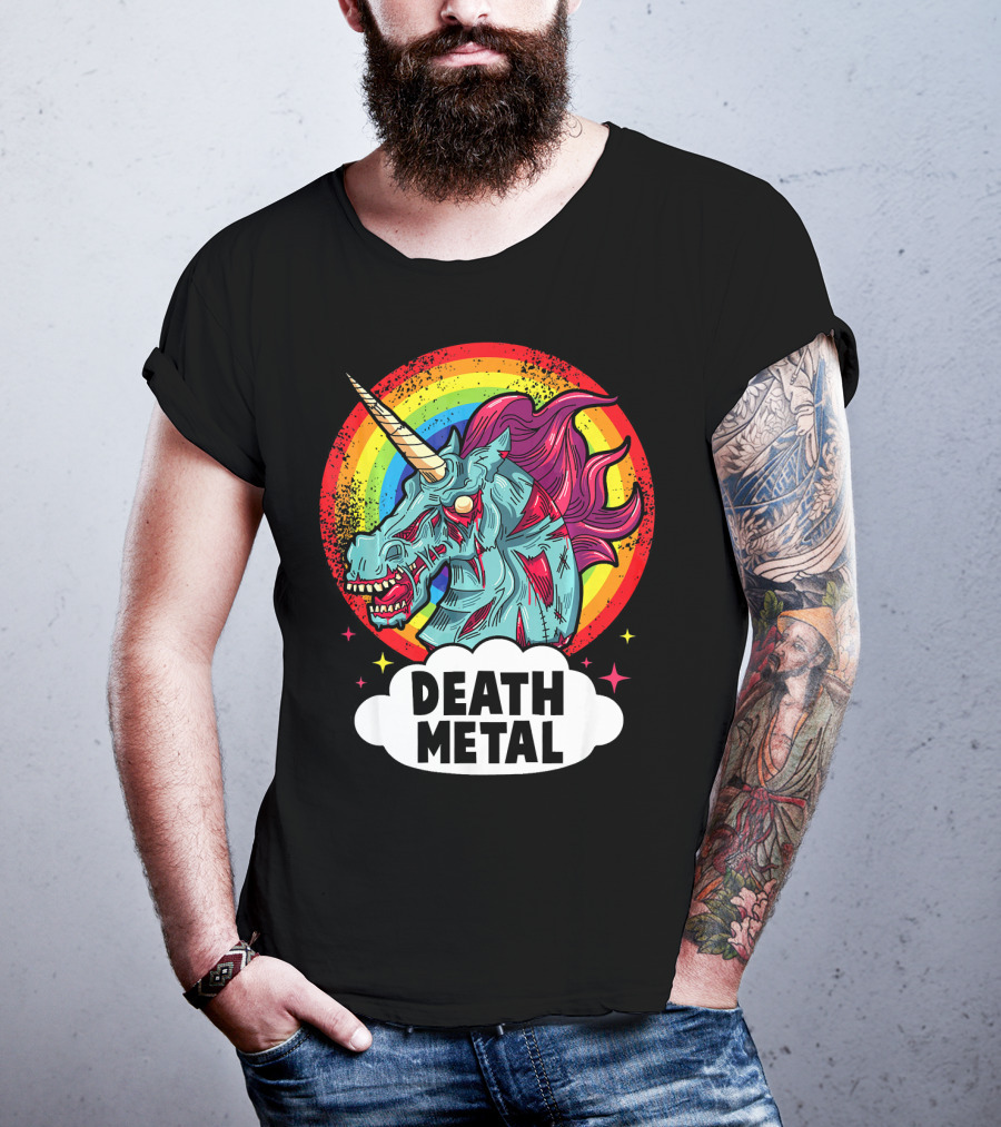 Death Metal Unicorn Rainbow Rocker Emo T-Shirt