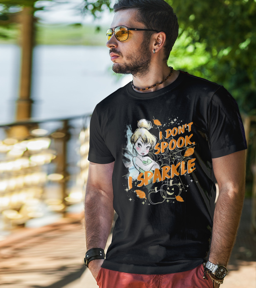 Disney Peter Pan Tinkerbell I Don't Spook I Sparkle Halloween Pumpkin Leaves T-Shirt