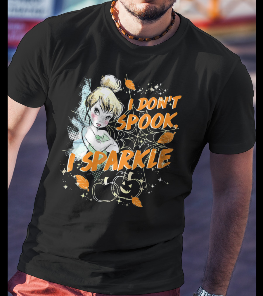 Disney Peter Pan Tinkerbell I Don't Spook I Sparkle Halloween Pumpkin Leaves T-Shirt