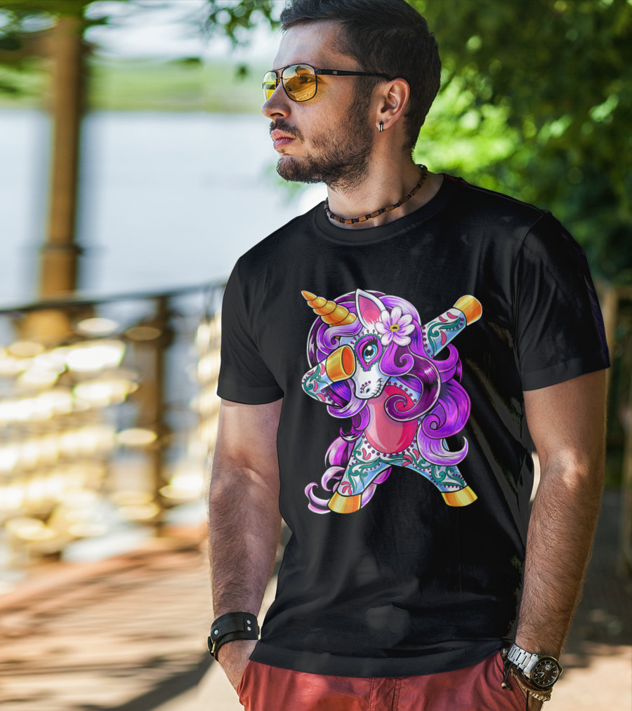 Dabbing Unicorn Day Of The Dead Sugar Skull T-Shirt