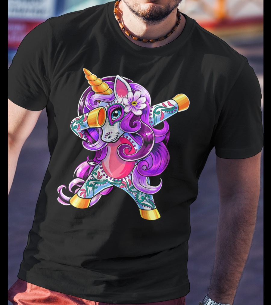 Dabbing Unicorn Day Of The Dead Sugar Skull T-Shirt