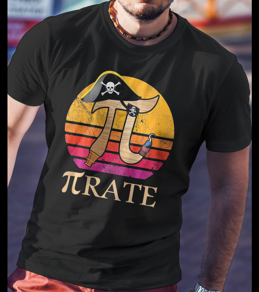 Pi Rate Sunset Buccaneer Emblem T-Shirt