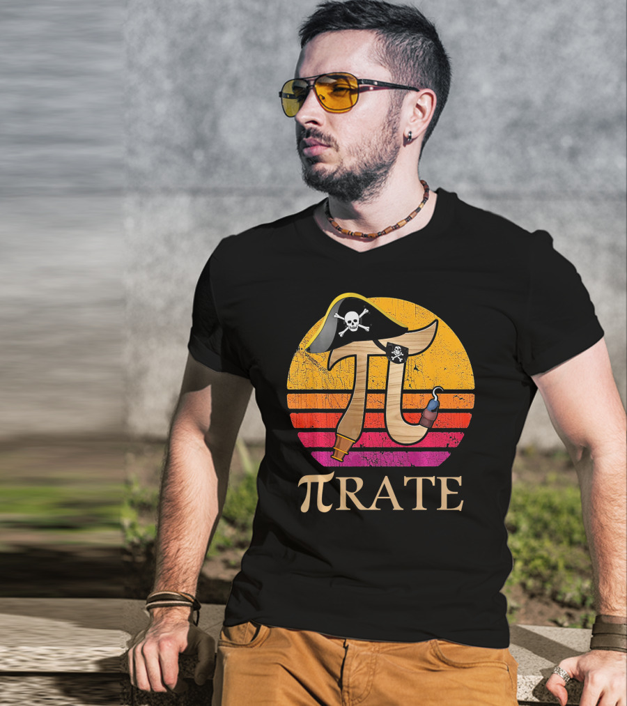 Pi Rate Sunset Buccaneer Emblem T-Shirt