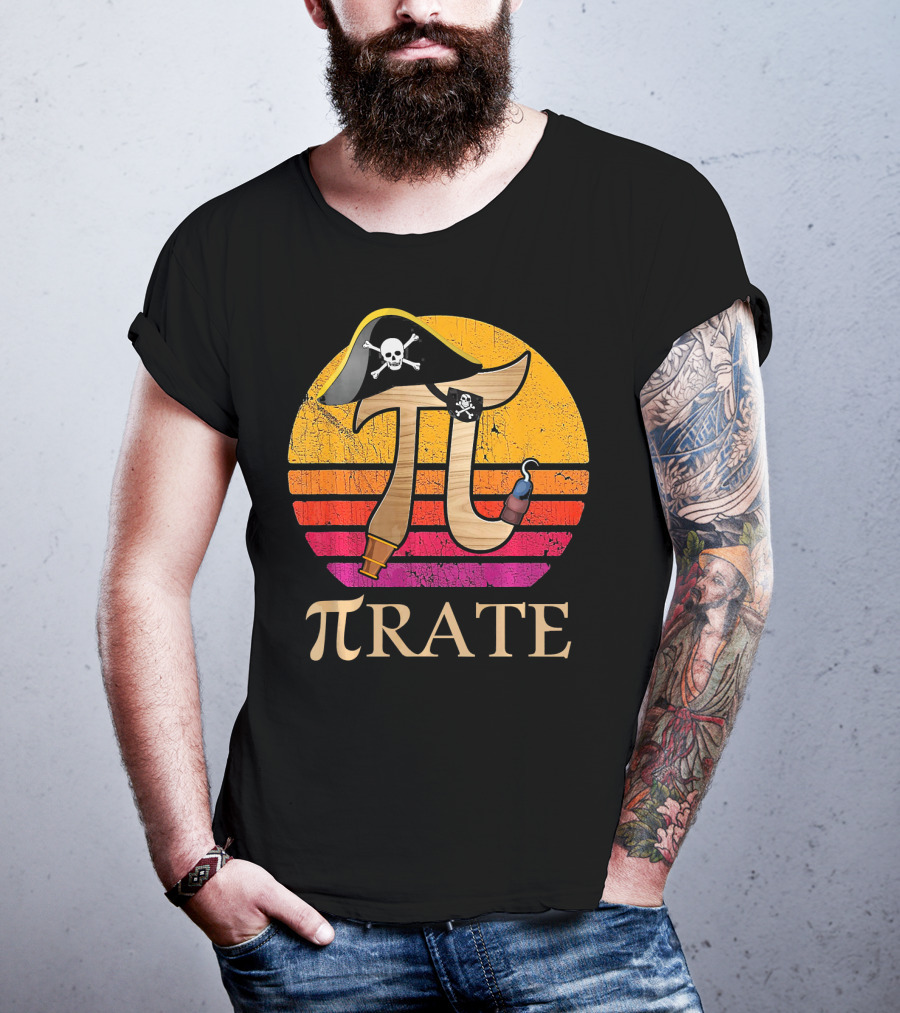 Pi Rate Sunset Buccaneer Emblem T-Shirt