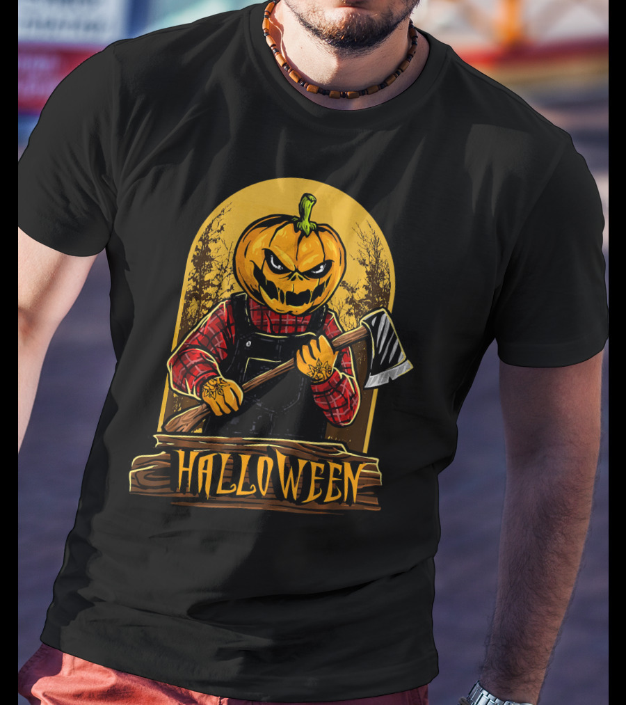 Halloween Horror Pumpkin Creepy Axe T-Shirt