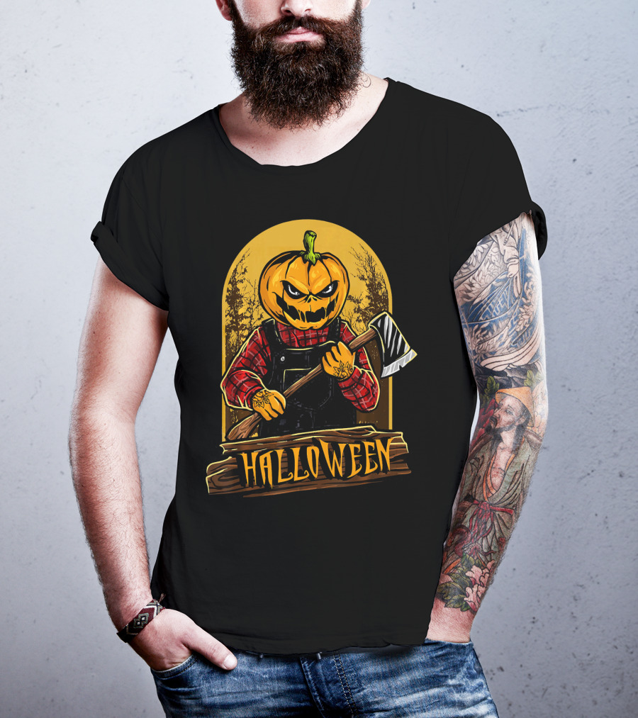 Halloween Horror Pumpkin Creepy Axe T-Shirt