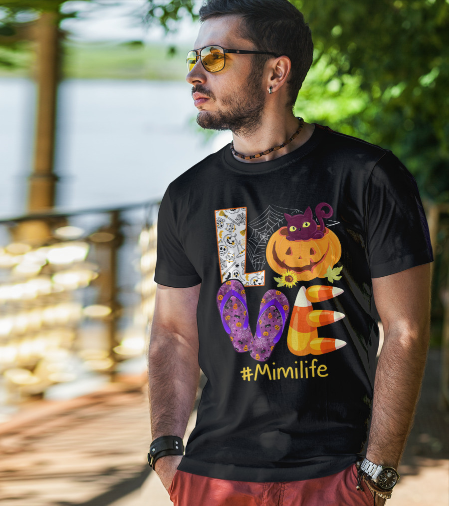 Love Pumpkin Cat Flip Flops #Mimilife T-Shirt