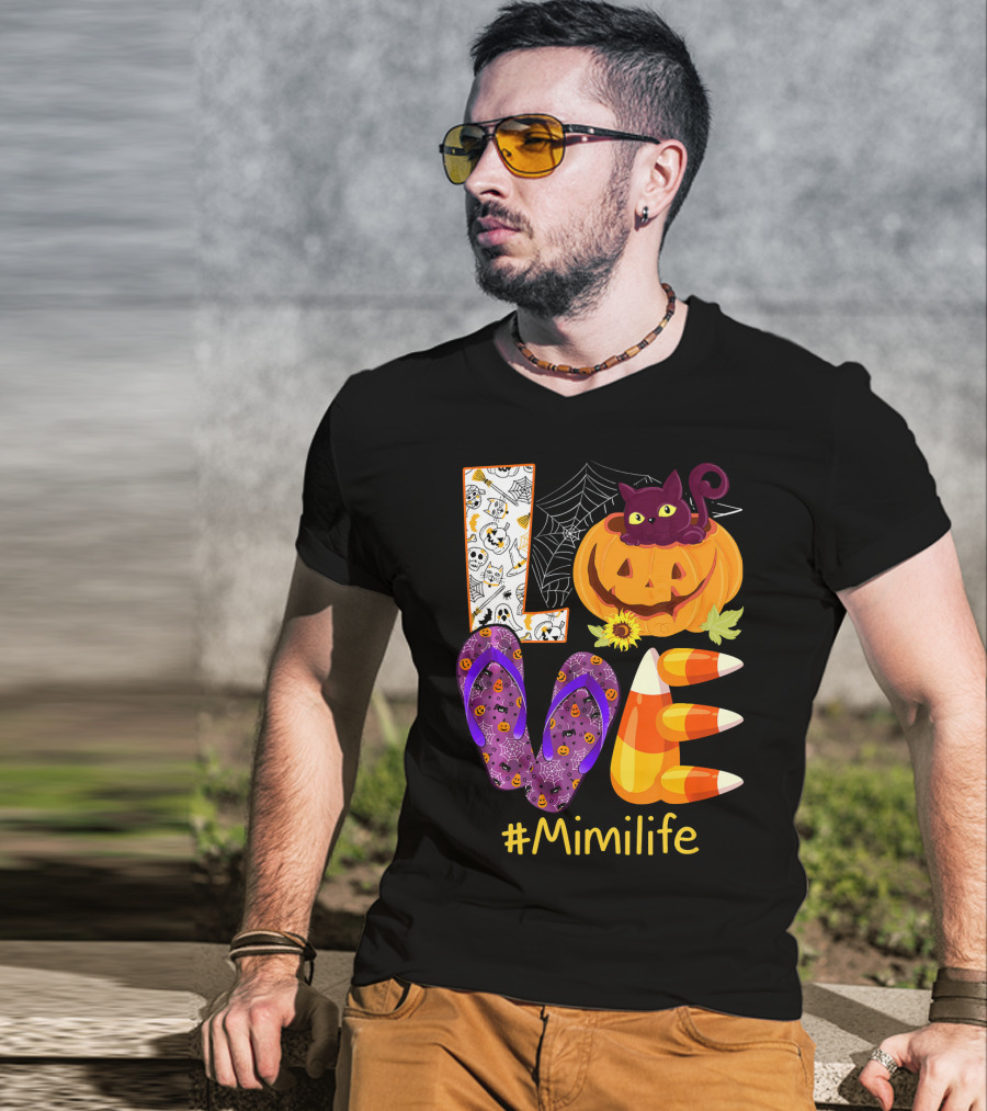 Love Pumpkin Cat Flip Flops #Mimilife T-Shirt