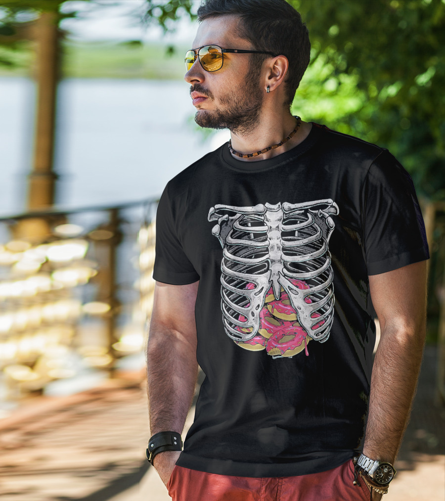Doughnut Skeleton Rib Cage Halloween Cosplay T-Shirt