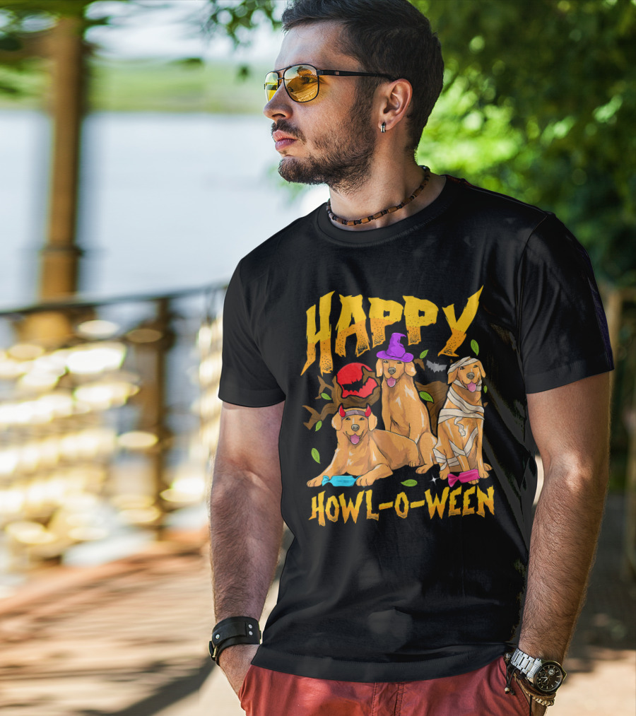 Happy Howl-O-Ween Halloween Golden Retriever T-Shirt