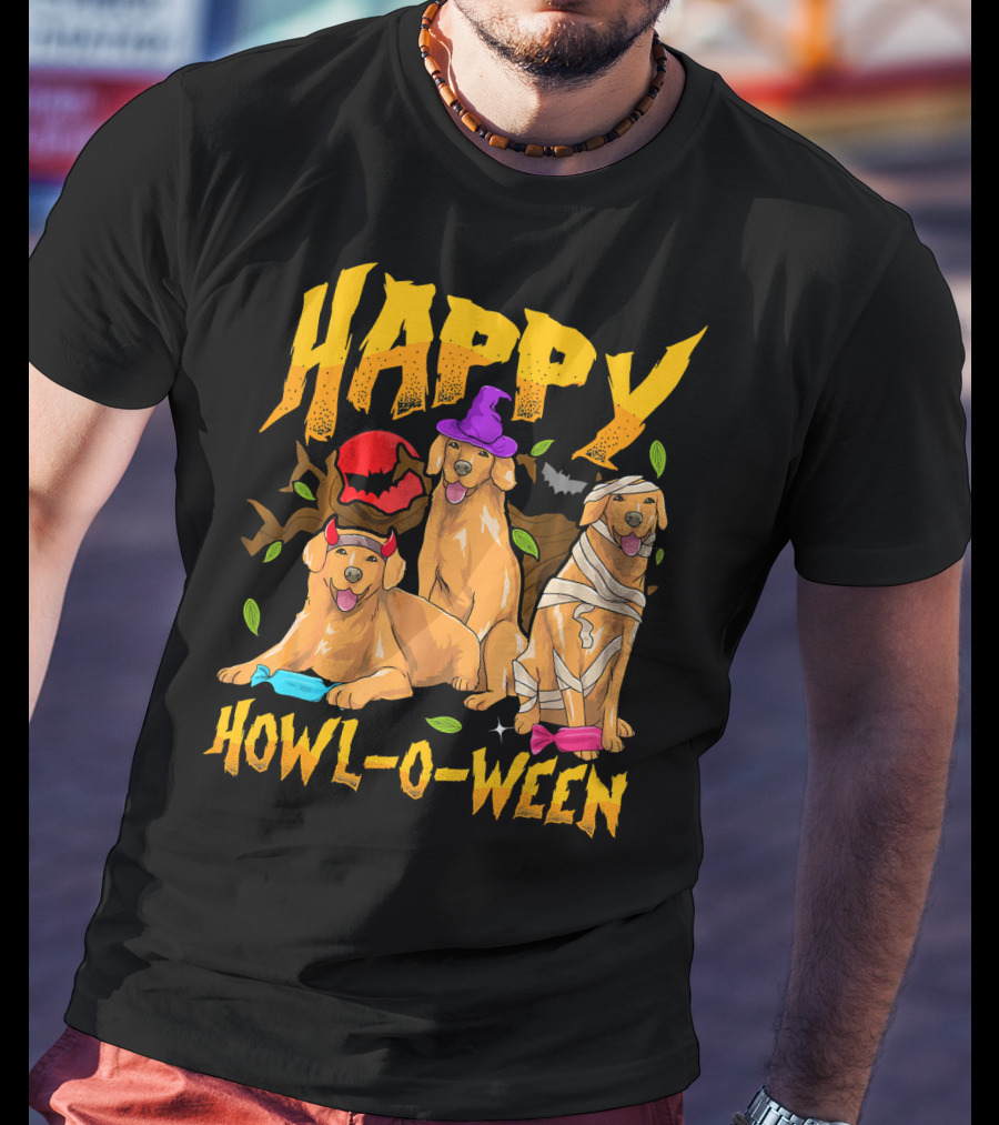 Happy Howl-O-Ween Halloween Golden Retriever T-Shirt