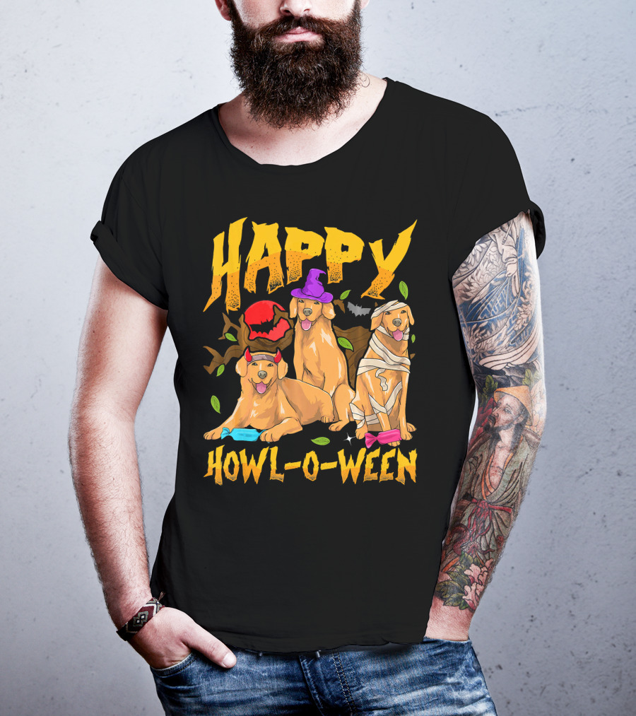 Happy Howl-O-Ween Halloween Golden Retriever T-Shirt