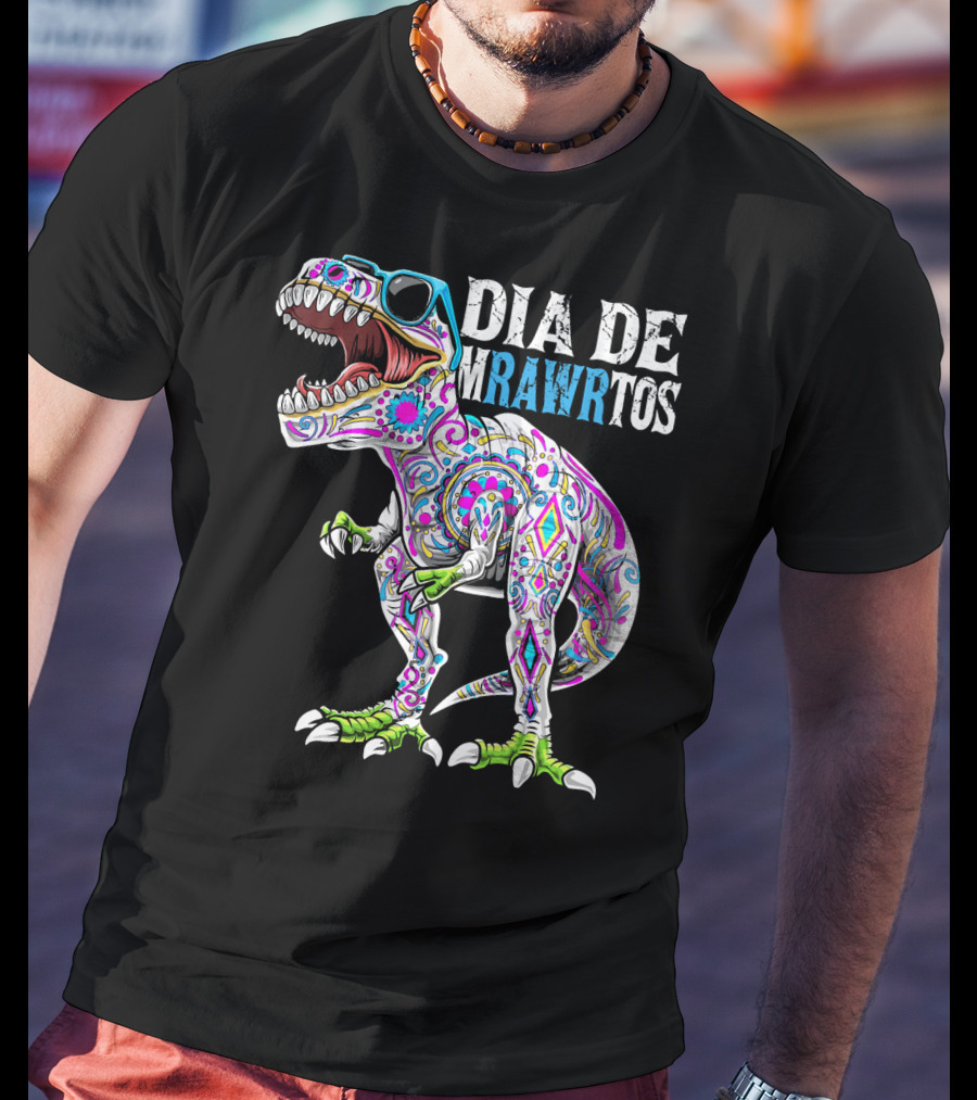 Dia De Mrawrtos Dinosaur Sugarskull T-Shirt