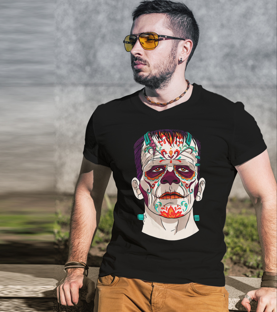 Frankenstein Catrina Sugar Skull Horror T-Shirt