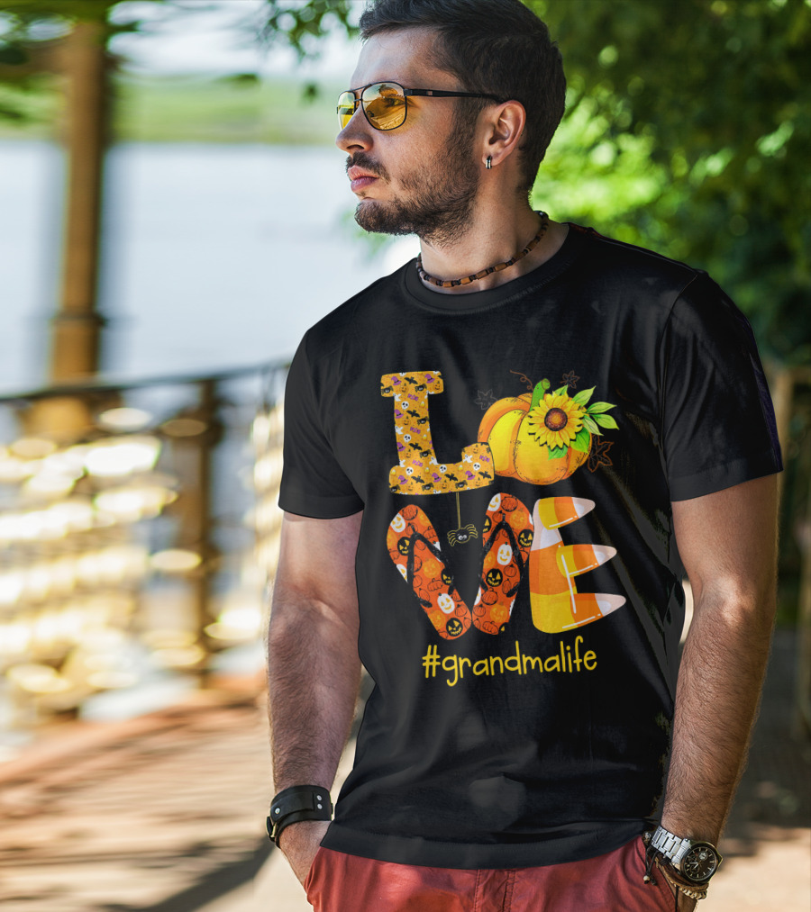 Love Halloween Pumpkin Sunflower #grandmalife T-Shirt