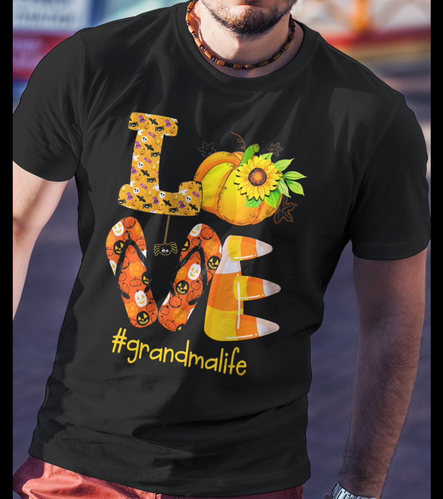 Love Halloween Pumpkin Sunflower #grandmalife T-Shirt
