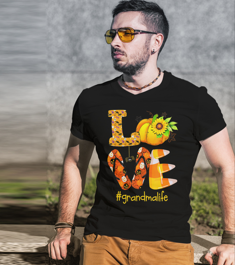 Love Halloween Pumpkin Sunflower #grandmalife T-Shirt
